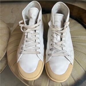 Saint Laurent Paris Mid-Top Sneakers in Off-White